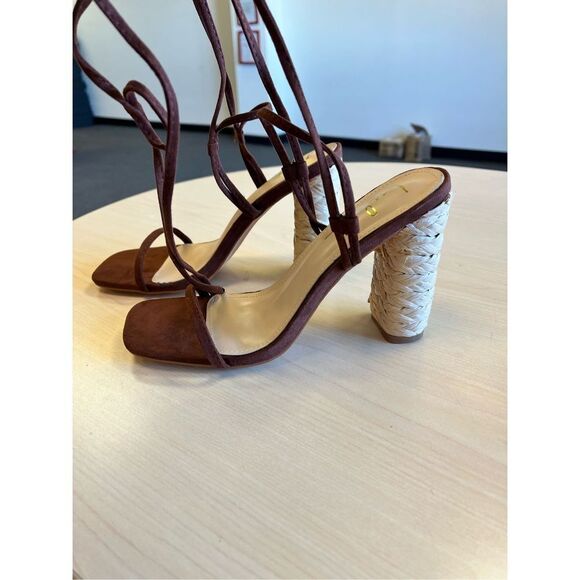 Lulus Cordell Espresso Sueded Ankle Wrap Sandals sz 8 NWOT - Picture 4 of 6